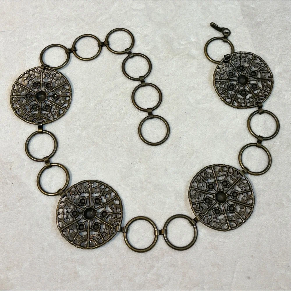 Vintage Made in Italy Ornate Jeweled Medallion Statement Belt 41